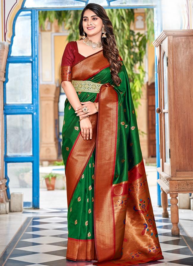 Paithani Silk Green Festival Wear Weaving Saree